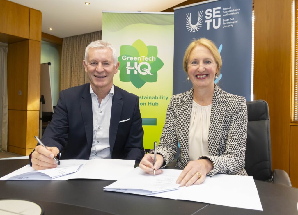 Mr Ed Murphy, CEO and Founder of GreenTech HQ and Professor Veronica Campbell, President SETU signing the MoU. Picture Patrick Browne, Brownes Photography.